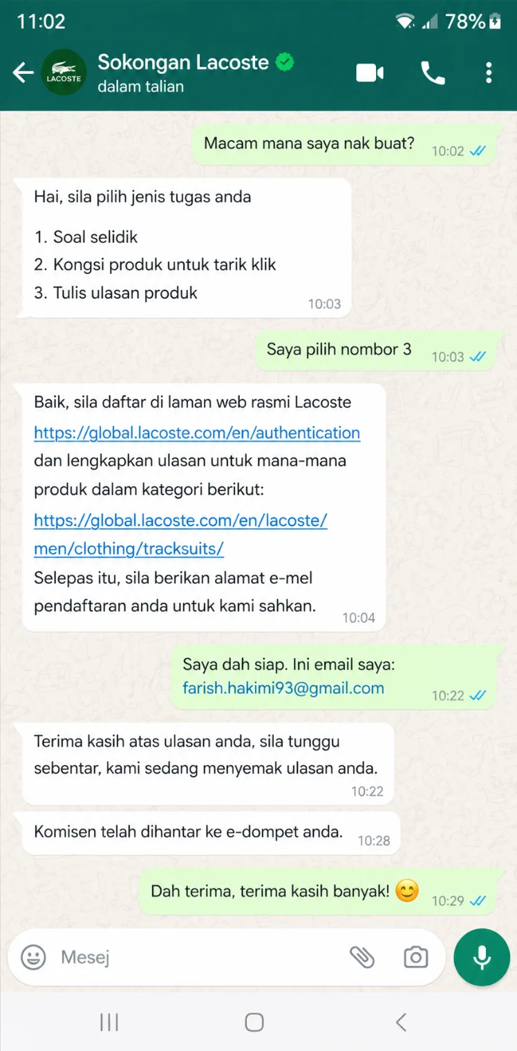 Bukti screenshot pengguna